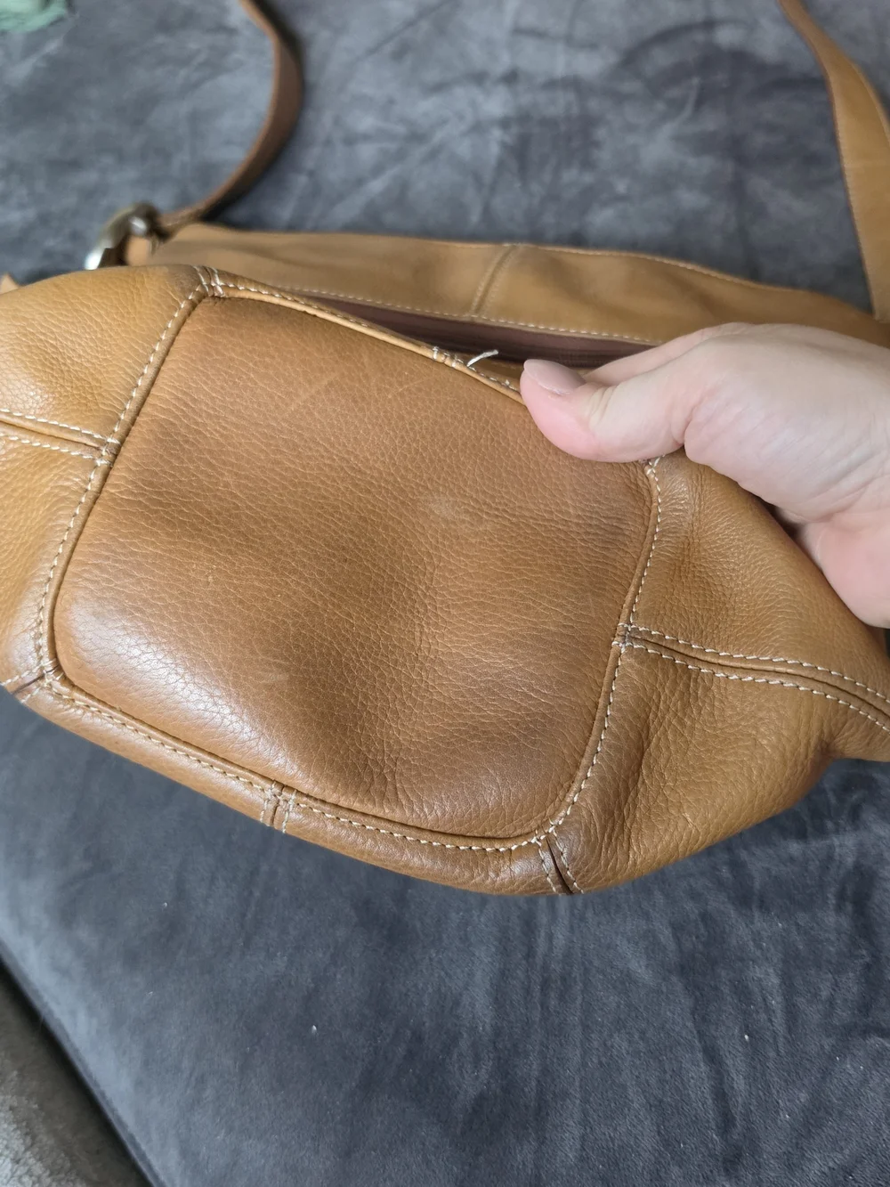 Tignanello Tan Shoulder Tote with Green Pouch